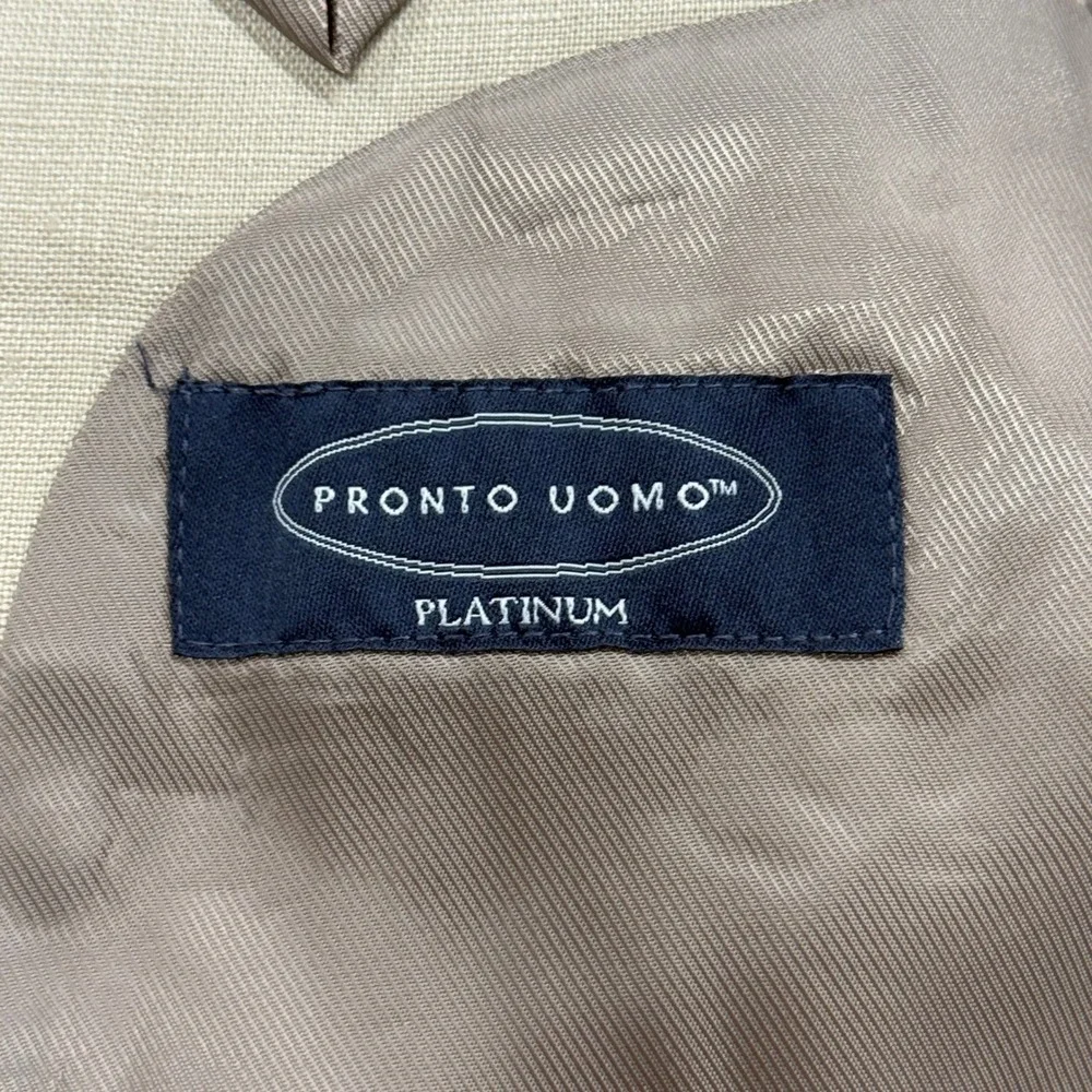 Pronto Uomo Platinum Mens Tan 100% Linen Blazer Sport Coat 52 Extra Long NWT